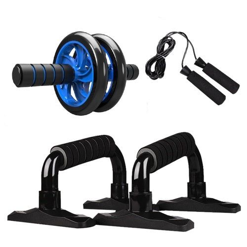 4-in-1 AB Wheel Roller Kit Abdominal Press Wheel Pro with Push-UP Bar Jump Rope and Knee Pad