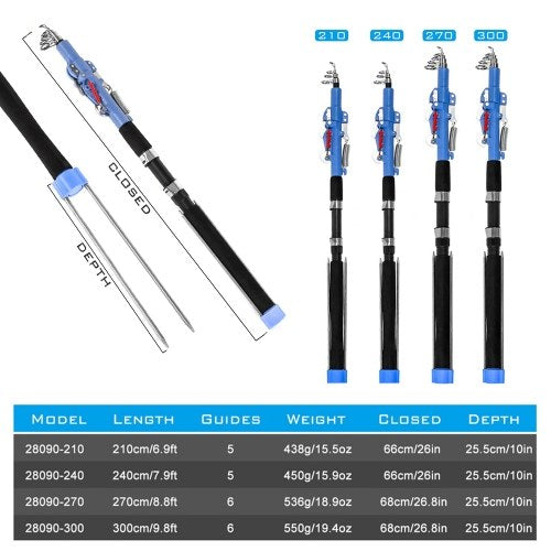 2.1m/2.4m/2.7m/3.0m Adjustable Automatic Fishing Rod