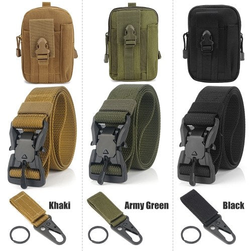 Quick Release Metal Buckle Belt with Waist Pouch Snap Hook Strap for Camping Hiking Fishing