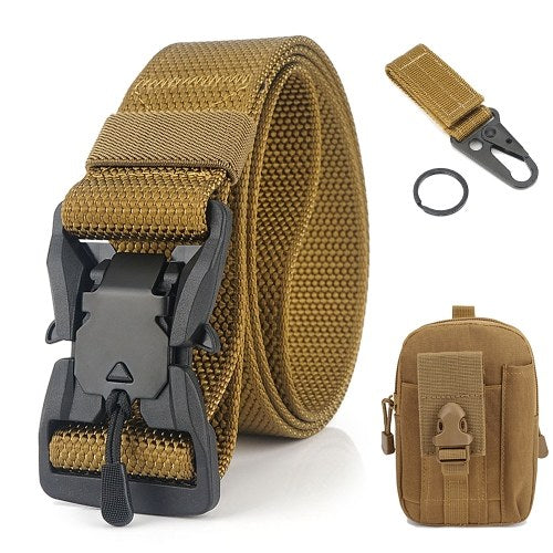 Quick Release Metal Buckle Belt with Waist Pouch Snap Hook Strap for Camping Hiking Fishing