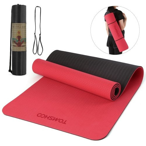 TOMSHOO 72.05×24.01in Portable Double Dual-colored Yoga Mat Thicken Sports Mat Anti-slip Exercise Mat