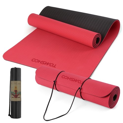 TOMSHOO 72.05×24.01in Portable Double Dual-colored Yoga Mat Thicken Sports Mat Anti-slip Exercise Mat