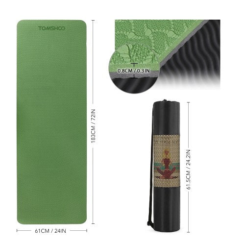 TOMSHOO 72.05×24.01in Portable Double Dual-colored Yoga Mat Thicken Sports Mat Anti-slip Exercise Mat