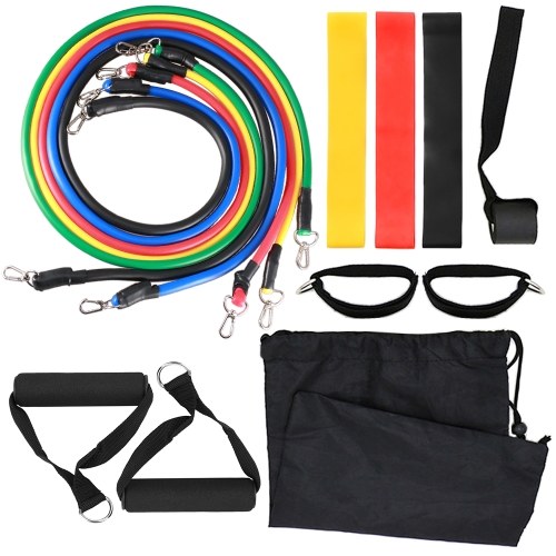 14pcs Resistance Bands Set Workout Fintess Exercise Tube Bands Jump Rope Door Anchor Ankle Straps Cushioned Handles 8-Shaped Resistance Band with Carry Bags for Home Gym Travel