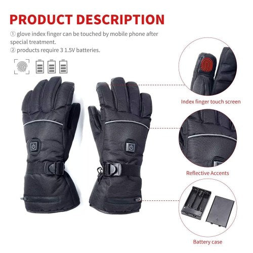 Electric Heated Gloves Three-Gear Thermostat for Skiing Walking Hiking Climbing Driving Cold Weather