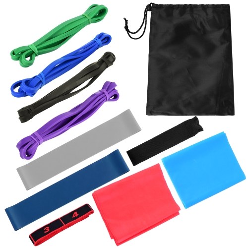 11pcs Fintess Resistance Bands Set Workout Exercise Loop Bands Yoga Stretch Strap with Carry Bag for Home Gym Travel Pilates Yoga Physical Therapy