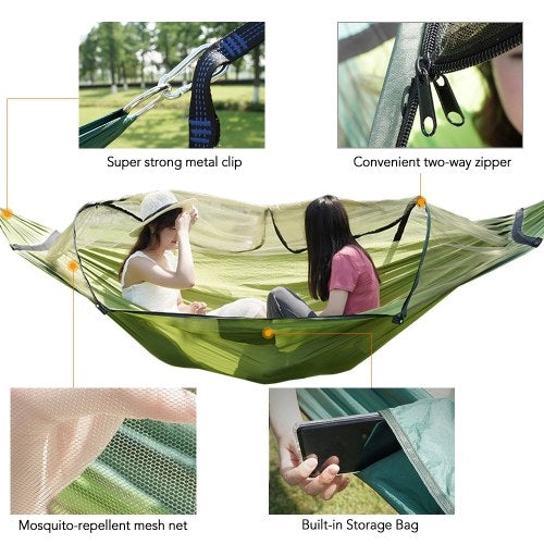 Portable Camping Hammock Outdoor Parachute Hammock Hammock Swing Bed with Mosquito Net for Outdoor Camping