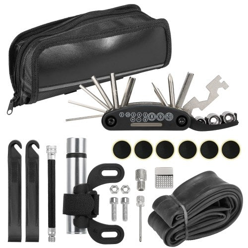 Portable Mountain Bike Repair Tools Kit Bicycle Repair for Multipurpose Emergency Tire Repair Set 16 in 1 Bicycle Repair Multifunctional Tool Set Mini Bike Pump Bike Maintenance Tool with Bag