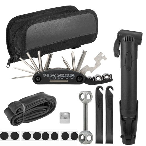 Portable Mountain Bike Repair Tools Kit Bicycle Repair for Multipurpose Emergency Tire Repair Set 16 in 1 Bicycle Repair Multifunctional Tool Set Mini Bike Pump Bike Maintenance Tool with Bag