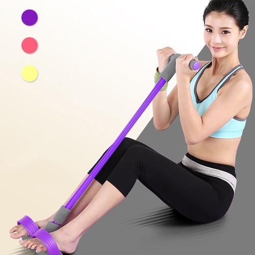 4 Tubes Multifunctional Leg Exerciser Pull Rope Training Equipment Bodybuilding Accessory Pedal Resistance Band for Abdomen Waist Arm Legs Yoga Stretching Slimming Training