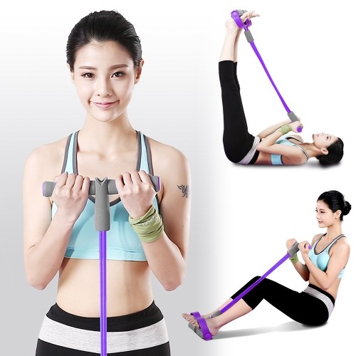 4 Tubes Multifunctional Leg Exerciser Pull Rope Training Equipment Bodybuilding Accessory Pedal Resistance Band for Abdomen Waist Arm Legs Yoga Stretching Slimming Training