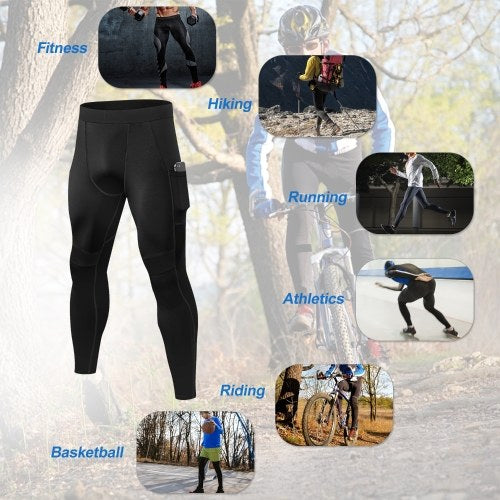 3 Packs Men High Waist Yoga Pants Quick Dry Sports Pants Fitness Leggings Workout Pants with Pocket