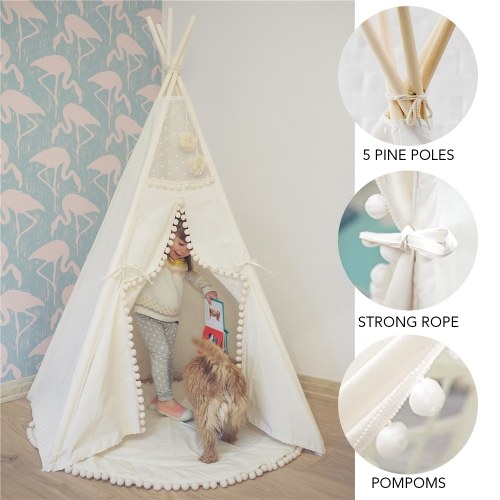 Teepee Tent for Kids Foldable Children Play Tents for Girls and Boys 100% Cotton Canvas Playhouse Toys for Girl and Child Indoor and Outdoor