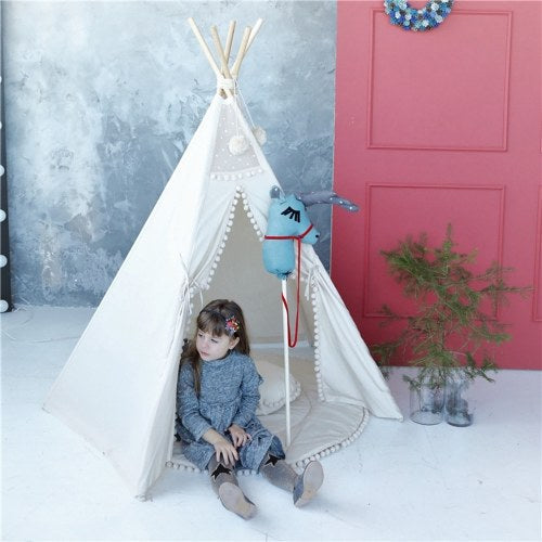 Teepee Tent for Kids Foldable Children Play Tents for Girls and Boys 100% Cotton Canvas Playhouse Toys for Girl and Child Indoor and Outdoor