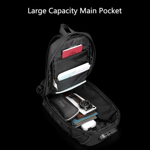 Ozuko New Style Man Chest Pack USB مقاوم للماء أكسفورد القماش حزمة كتف واحدة مضادة للسرقة مع مقبس سماعة الرأس