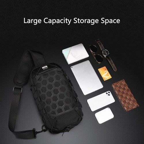 Ozuko New Style Man Chest Pack USB مقاوم للماء أكسفورد القماش حزمة كتف واحدة مضادة للسرقة مع مقبس سماعة الرأس