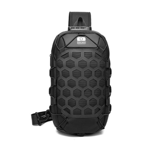 Ozuko New Style Man Chest Pack USB مقاوم للماء أكسفورد القماش حزمة كتف واحدة مضادة للسرقة مع مقبس سماعة الرأس