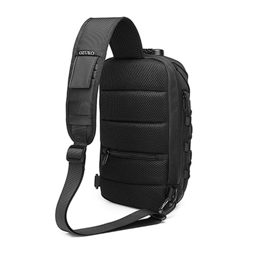 Ozuko New Style Man Chest Pack USB مقاوم للماء أكسفورد القماش حزمة كتف واحدة مضادة للسرقة مع مقبس سماعة الرأس