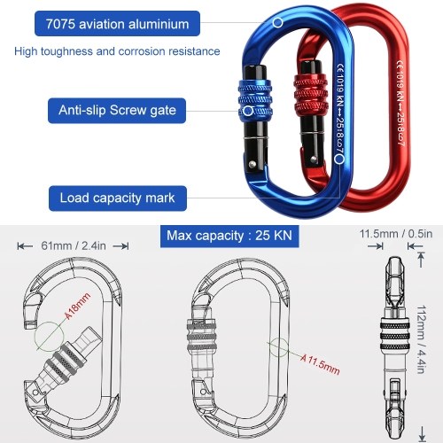 25KN Professional Climbing Carabiner Screw Locking Gate Carabiner Heavy Duty O-shape Climbing Buckle Lightweight Hammock Locking Clip for Climbing Rappelling Canyoning Hammock Climbing Gear Quick Clip Equipment