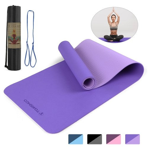 TOMSHOO 72.05×24.01in Portable Double Dual-colored Yoga Mat Thicken Sports Mat Anti-slip Exercise Mat for Fitness Workouts with Carrying Strap and Storage Bag