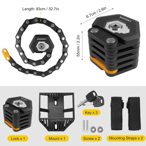 قفل دراجة قابل للطي مضاد للسرقة 85 سم قفل قابل للطي للدراجة مع 3 مفاتيح للدراجات الجبلية على الطرق