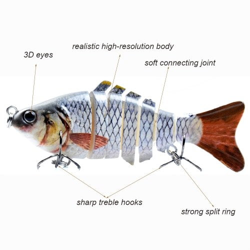 3.9in / 0.53oz بيونيك متعدد المفاصل الطعم الصلب S السباحة عمل الصيد إغراء 7 قطعة غرق الصيد إغراء VIB الطعم Crankbait عيون ثلاثية الأبعاد نابض بالحياة الصيد الاصطناعي السحر هوك مع خطافات ثلاثية معالجة