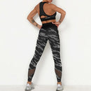 Women Camouflage Yoga Set 2-Piece Bra Tights Suit Crop Top High Waist Leggings Sports Wear