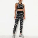 Women Camouflage Yoga Set 2-Piece Bra Tights Suit Crop Top High Waist Leggings Sports Wear