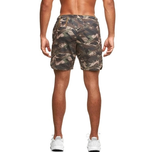 Men Shorts with Towel Loop Camouflage Elastic Waist Workout Running Yoga Short Pants Casual Summer