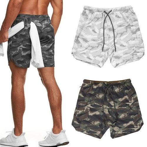 Men Shorts with Towel Loop Camouflage Elastic Waist Workout Running Yoga Short Pants Casual Summer