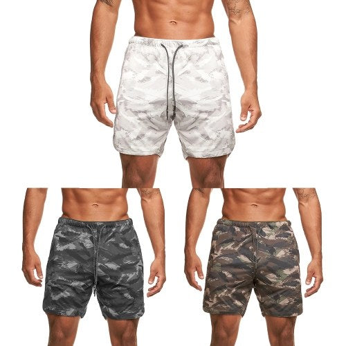 Men Shorts with Towel Loop Camouflage Elastic Waist Workout Running Yoga Short Pants Casual Summer