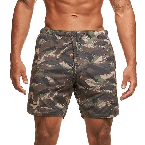 Men Shorts with Towel Loop Camouflage Elastic Waist Workout Running Yoga Short Pants Casual Summer