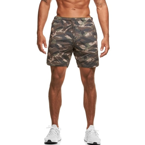 Men Shorts with Towel Loop Camouflage Elastic Waist Workout Running Yoga Short Pants Casual Summer