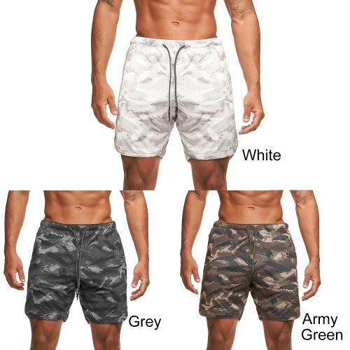 Men Shorts with Towel Loop Camouflage Elastic Waist Workout Running Yoga Short Pants Casual Summer