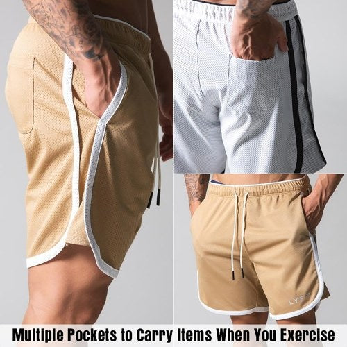 Men Sports Shorts Quick-Dry Pockets Loose Elastic Basketball Running Shorts Fitness Gym Workout Pants