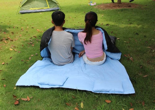 86"x60" Double Thermal Sleeping Bag 2 Person Outdoor Camping Hiking Sleeping Bag with 2 Pillows