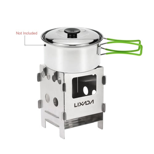 Lixada Portable Stainless Steel Lightweight Folding Wood Stove Pocket Stove Outdoor Camping Cooking Picnic Backpacking Stove