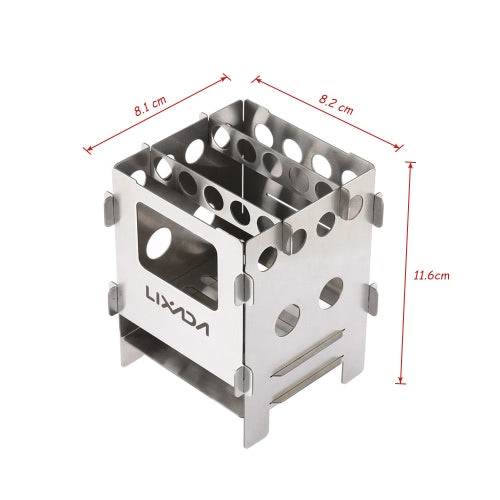 Lixada Portable Stainless Steel Lightweight Folding Wood Stove Pocket Stove Outdoor Camping Cooking Picnic Backpacking Stove