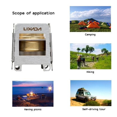 Lixada Portable Stainless Steel Lightweight Folding Wood Stove Pocket Stove Outdoor Camping Cooking Picnic Backpacking Stove with Backup Alcohol Burner