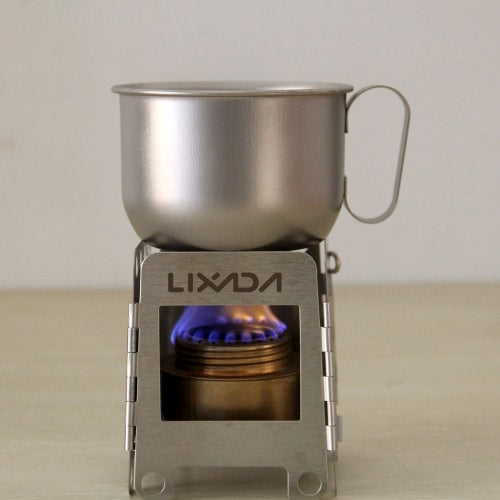 Lixada Portable Stainless Steel Lightweight Folding Wood Stove Pocket Stove Outdoor Camping Cooking Picnic Backpacking Stove with Backup Alcohol Burner