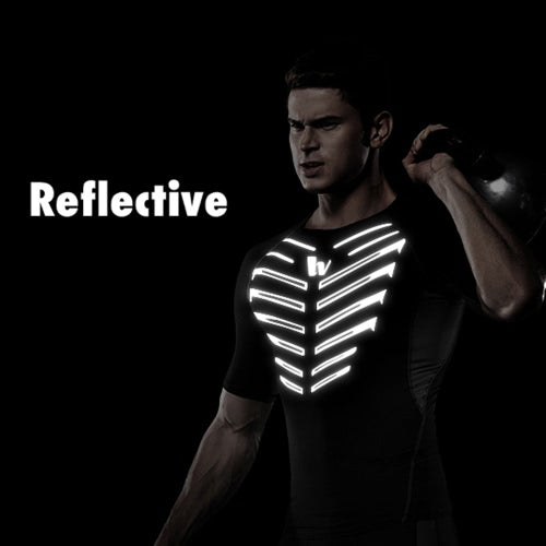 Men's Short Sleeve Compression Shirt Sport Fitness Bodybuilding Gym Running Reflective Top T-Shirt