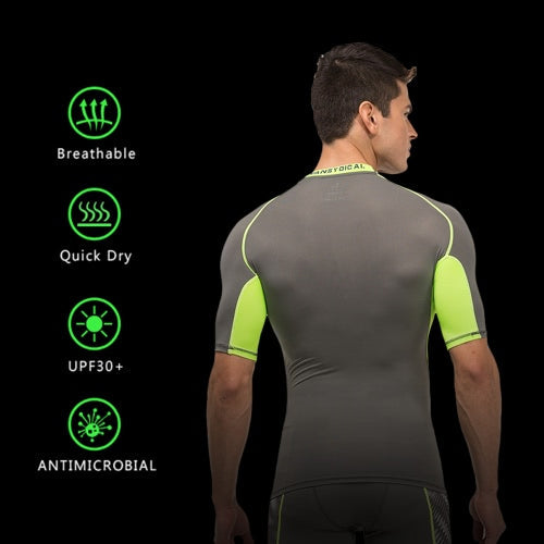 Men's Short Sleeve Compression Shirt Sport Fitness Bodybuilding Gym Running Reflective Top T-Shirt