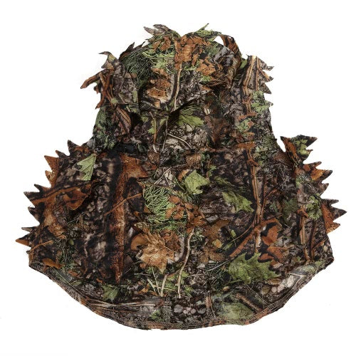 Camouflage Leafy Hunting Ghillie Hood Green Leafy Head Net Eyehole Opening and Leaf Pattern