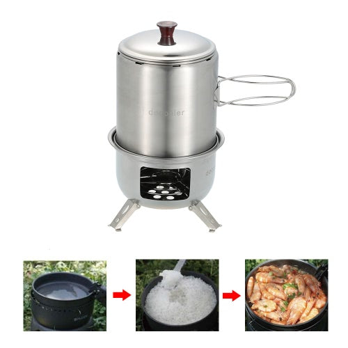 Docooler Portable Stainless Steel Lightweight Wood Stove Solidified Alcohol Stove Outdoor Cooking Picnic BBQ Camping