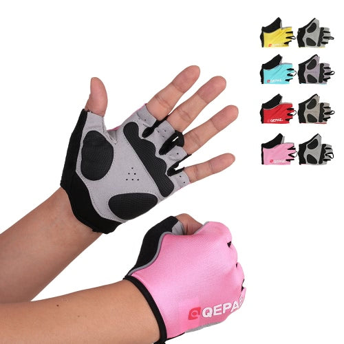 QEPAE Biking Gloves Gel Pad Fingerless Half Finger Gloves for Safe Night Riding Cycling Hiking