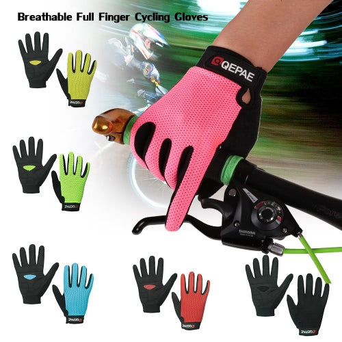 QEPAE Full Finger Gloves Sports Breathable Riding Cycling Gloves Shock Absorbent Wear-resistant