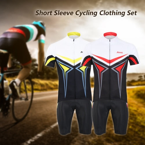 Arsuxeo Men's Summer Breathable Short Sleeve Cycling Jersey Shirt 3D Padded Shorts Set Quick Dry Cycling Riding Running Suit Clothing Set Sportswear