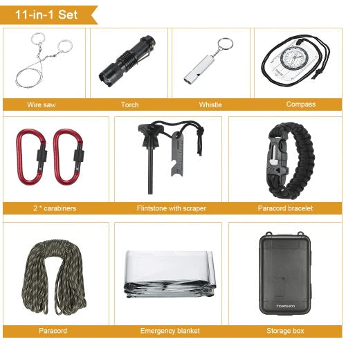 TOMSHOO 11 in 1 Outdoor Survival Kit