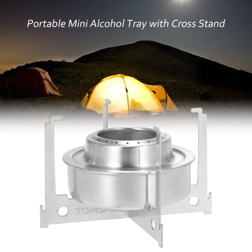 TOMSHOO Mini Alcohol Stove Tray Spirit Burner Stove Portable Mini Ultralight Outdoor Camping Stove Furnace with Cross Stand Rack