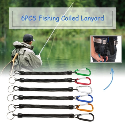 6PCS Fishing Coiled Lanyards Boating Fishing Ropes Tackle Fish Tools